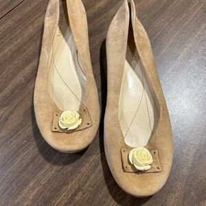 Kate Spade Beige Suede Flats with Floral Accent